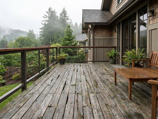 Splintered wood deck before, example